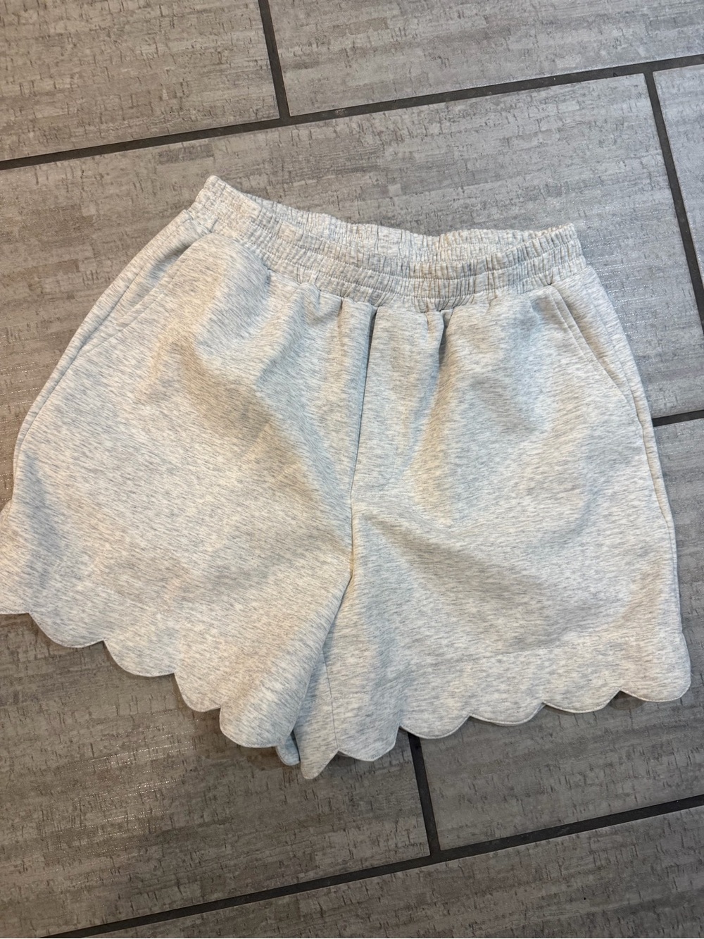 Umgee Light Gray Scalloped Hem Athletic Shorts